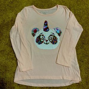 Children’s Place Sequin Light Pink Panda T-shirt. Size 7-8, like new condition